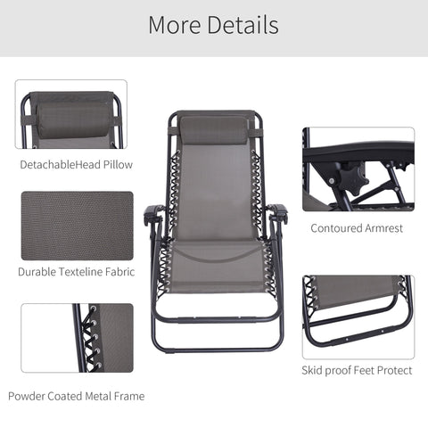 Gray outsunny zero gravity chair with padded headrest and durable texteline fabric on powder-coated frame for outdoors