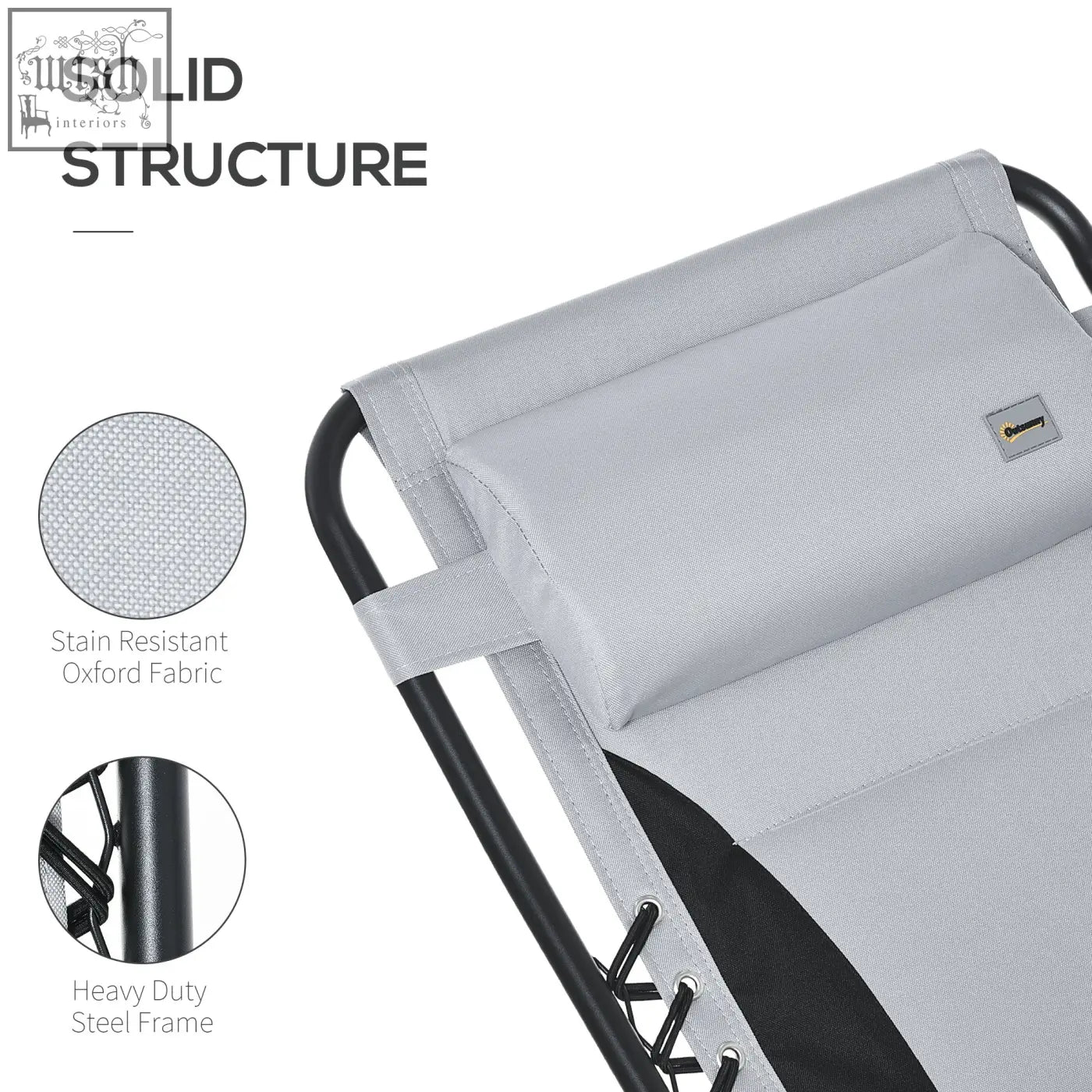 Light grey outsunny lounger chair with stain resistant oxford fabric, heavy duty frame, cup holder, and soft cushion