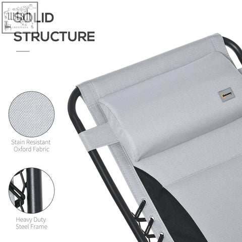 Light grey outsunny lounger chair with stain resistant oxford fabric, heavy duty frame, cup holder, and soft cushion