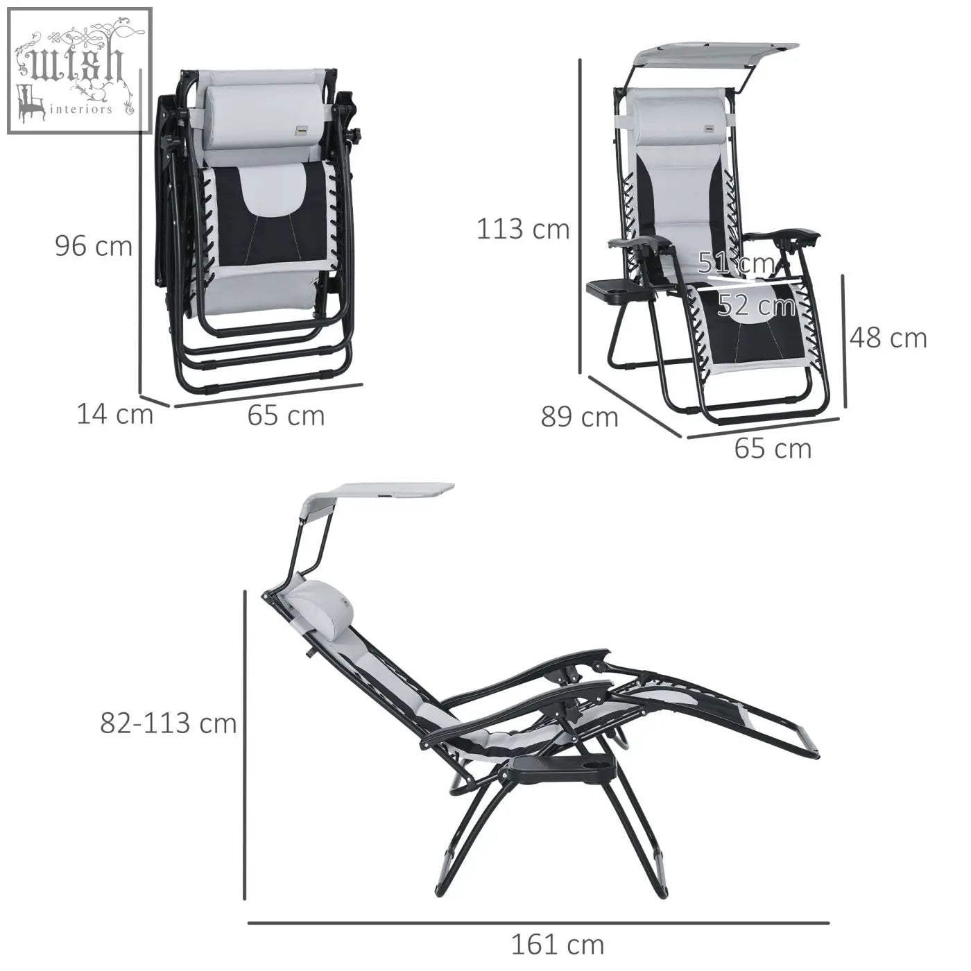 Black and gray outsunny zero gravity lounger chair with canopy cup holder padded seat and headrest for outdoor use