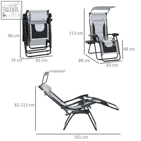 Black and gray outsunny zero gravity lounger chair with canopy cup holder padded seat and headrest for outdoor use