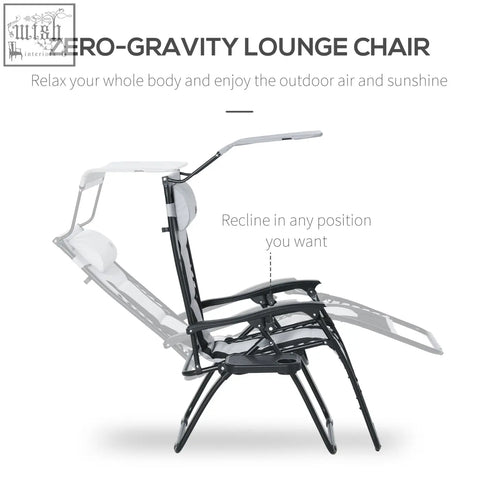 Black and white outsunny zero gravity lounger chair with adjustable frame cup holder padded seat and shade cover