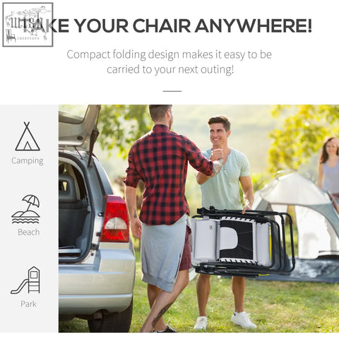 Outsunny zero gravity lounger chair in light grey with metal frame, padded seat, headrest, and cup holder for camping