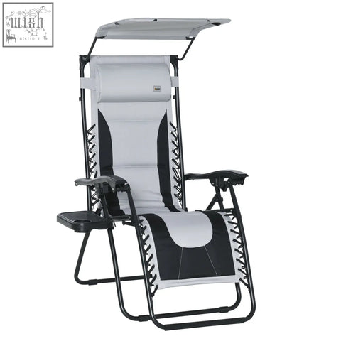Black and gray outsunny zero gravity lounger chair with adjustable canopy padded armrests and built in cup holder