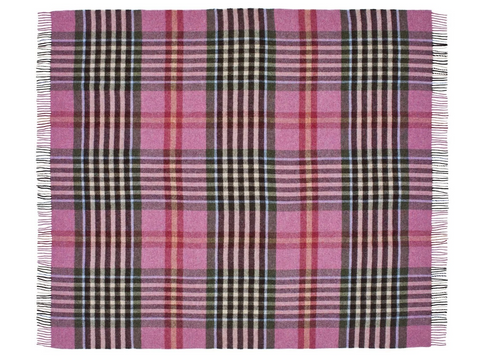 Chesil Check Pure New Wool Throw - Raspberry