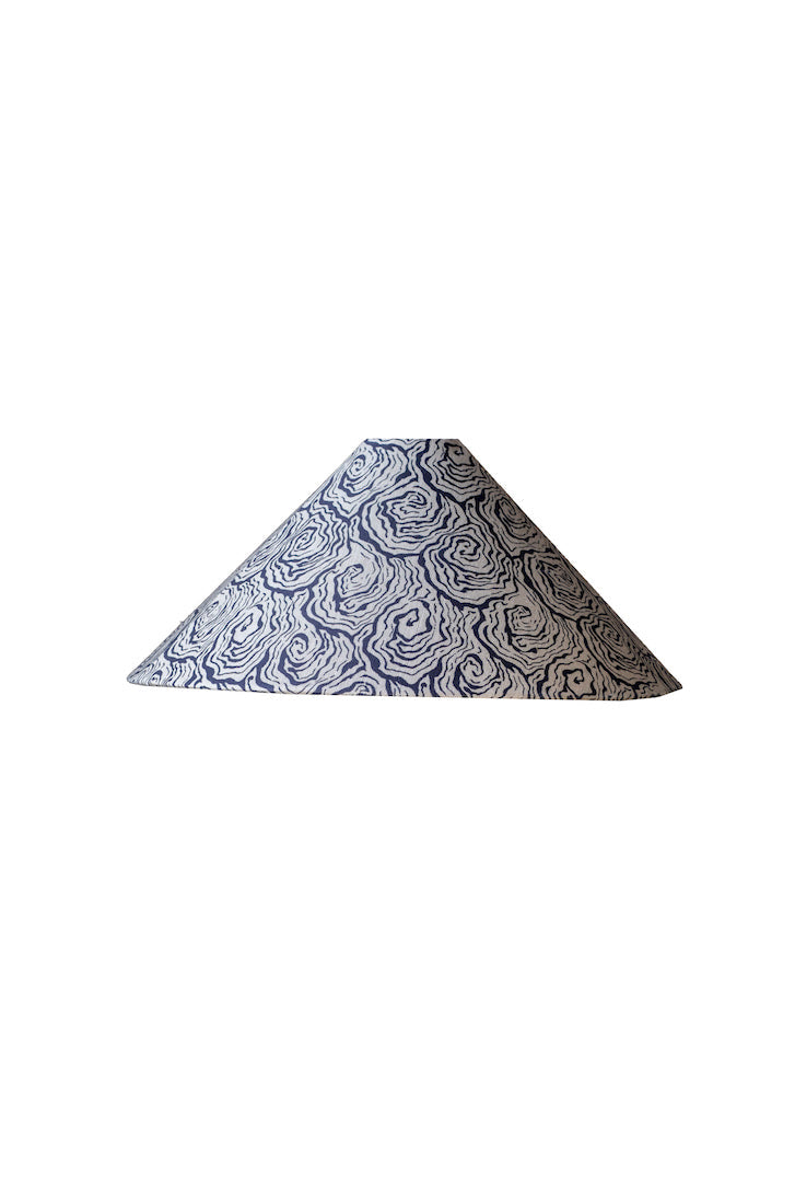 Large oysters monochrome tapered cone lampshade with dark blue rose motifs on light gray fabric cone lampshade