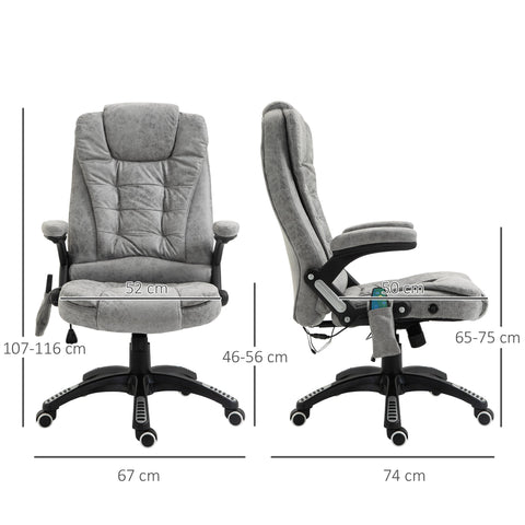 Vinsetto Massage Recliner Chair Heated Office Chair with Six Massage Points Microfiber Cloth 360\'c2\'b0 Swivel Wheels Grey
