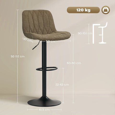 HOMCOM Set of Two Linen-Look Bar Stools - Brown
