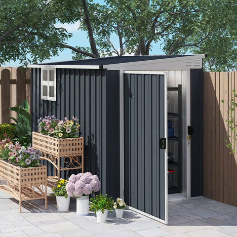 Outsunny 7.6 x 4ft Garden Metal Shed, Outdoor Storage Shed with Window, 2 Vents and Lockable Door for Garden, Patio, Dark Grey