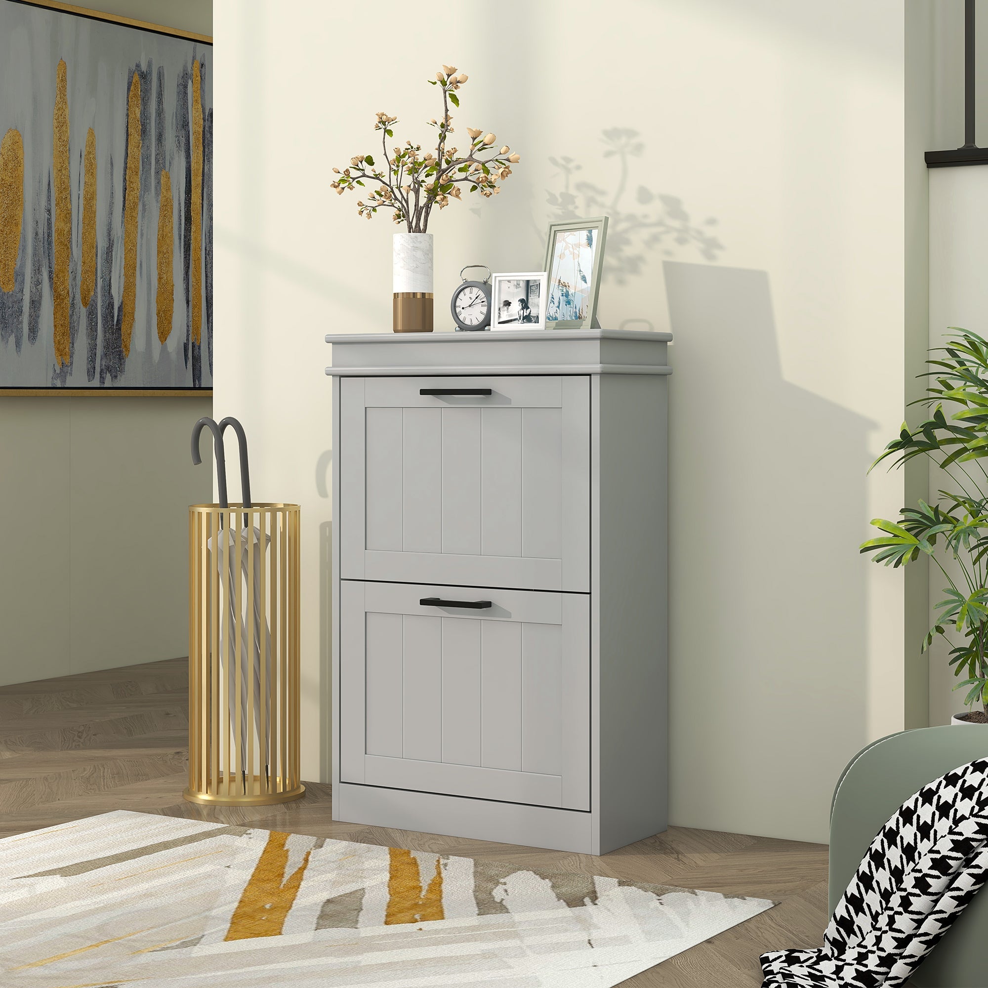 HOMCOM Two-Drawer Minimalistic Shoe Storage Cabinet, for 10 Shoes, Grey