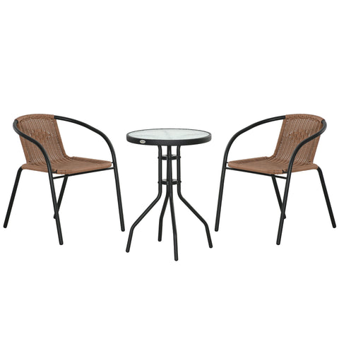 Outsunny 3 Pieces Rattan Bistro Set - Brown
