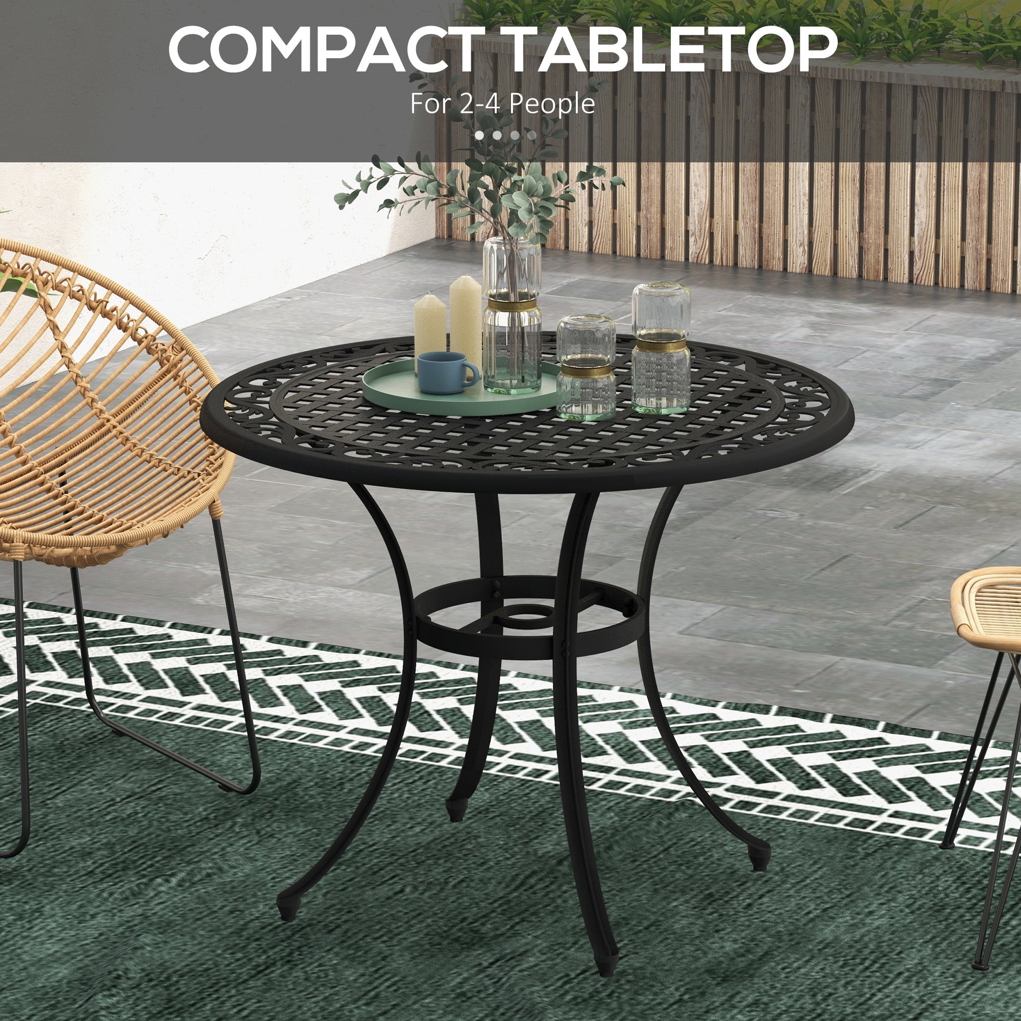 Outsunny \'ce\'a690cm Four-Seated Round Aluminium Garden Table, with Parasol Hole