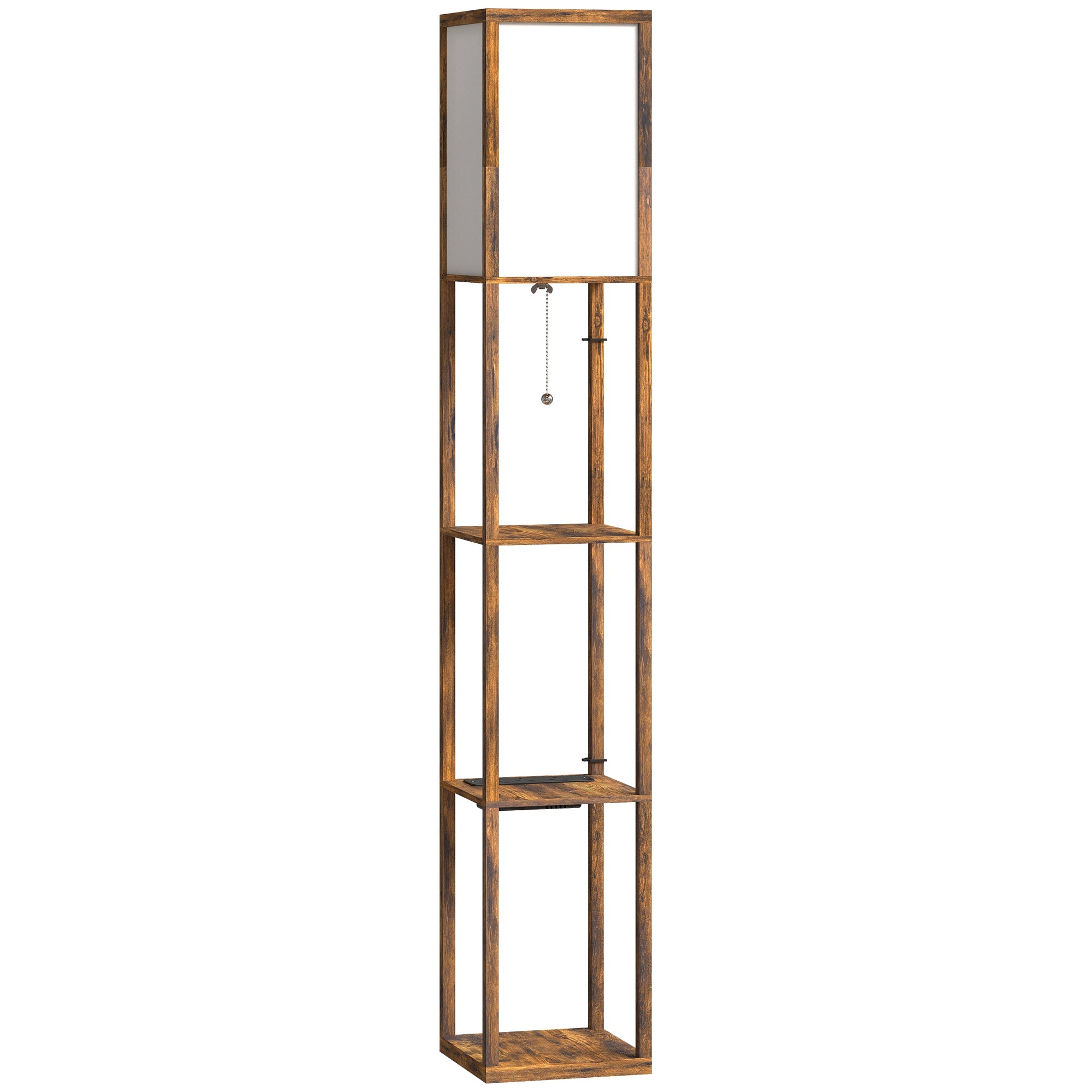 HOMCOM Floor Lamp with Shelves, 4 Layer Standing Lamp with USB Ports, 3 Colour Temperature, Rustic Brown