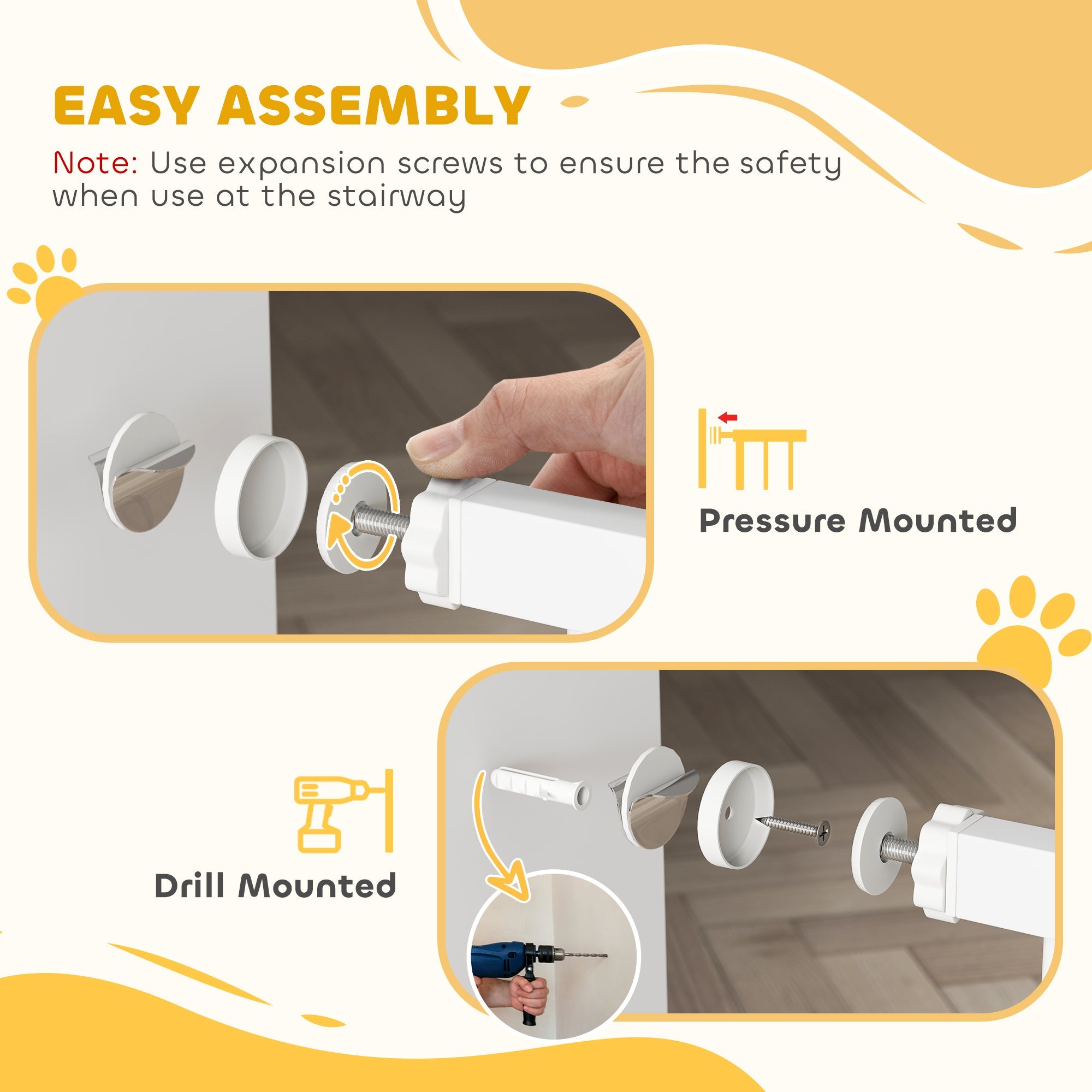 PawHut Extra Wide Dog Gate, with Door Pressure, for Doorways, Hallways, Staircases - White
