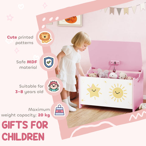 AIYAPLAY Toy Box with Lid, Safety Hinges and Groove Handles, Toy Storage organiser for Kids, Living Room, Playroom, Pink