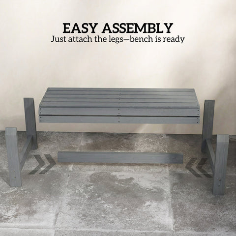 Outsunny Wooden Outdoor Bench, 2 Seater Garden Bench, Backless Patio Bench with Slatted Curved Seat, Grey Embossed Finish