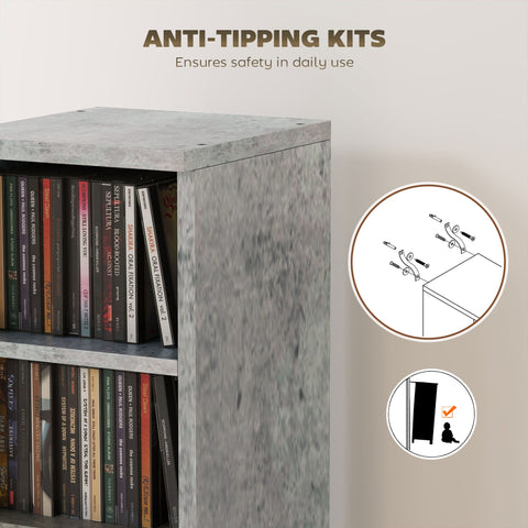 HOMCOM Set of 2 CD Media Display Shelf Unit Tower Rack with Adjustable Shelves, Grey