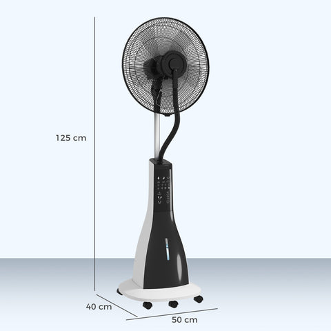 HOMCOM Pedestal Fan with Water Mist Spray, Spray Misting Fan with 75° Oscillation, Tilt Head, 3 Speeds, 3 Modes, 3 Mist, 3L Water Tank, Wheels, for Home, 125 cm