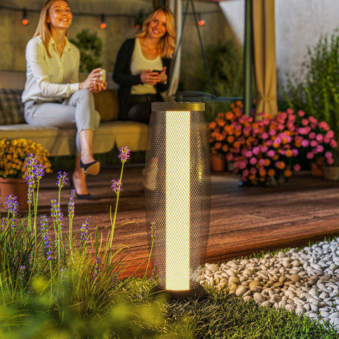 Outsunny Garden Solar Lamp, 71.5 cm Tall Metal Floor Lamp, Auto On/Off LED Solar Garden Light with Metal Wire Shade, IP44 for Outdoor, Porch, Pathway, Terrace, Black