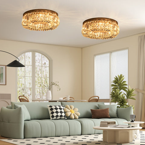HOMCOM Crystal Ceiling Lights Set of 2, Modern Flush Chandeliers with Stainless Steel Base, Pendant Lights for Living Room Bedroom Dining Room, Silver Tone