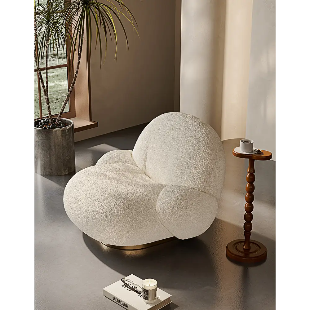 Pacha Swivel Boucle Armchair With Armrest White