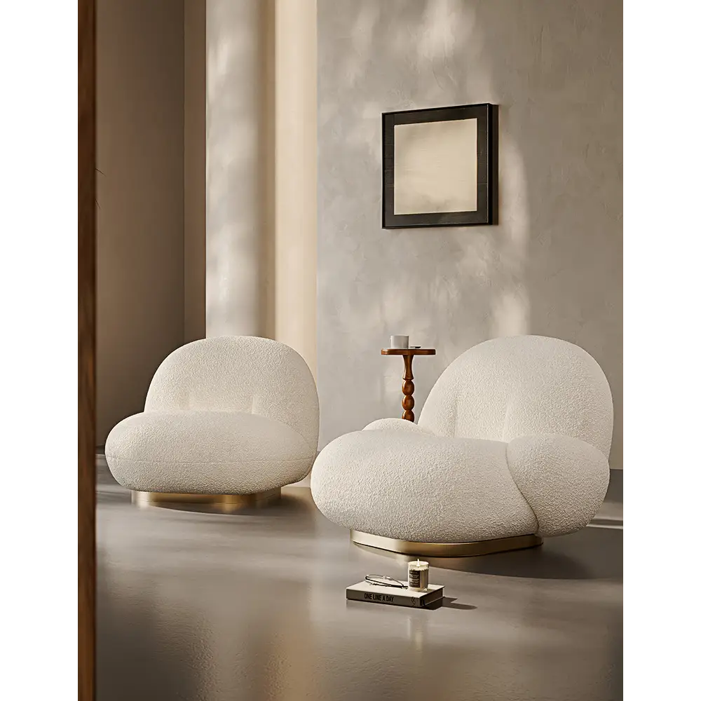 Pacha Swivel Boucle Armchair With Armrest White