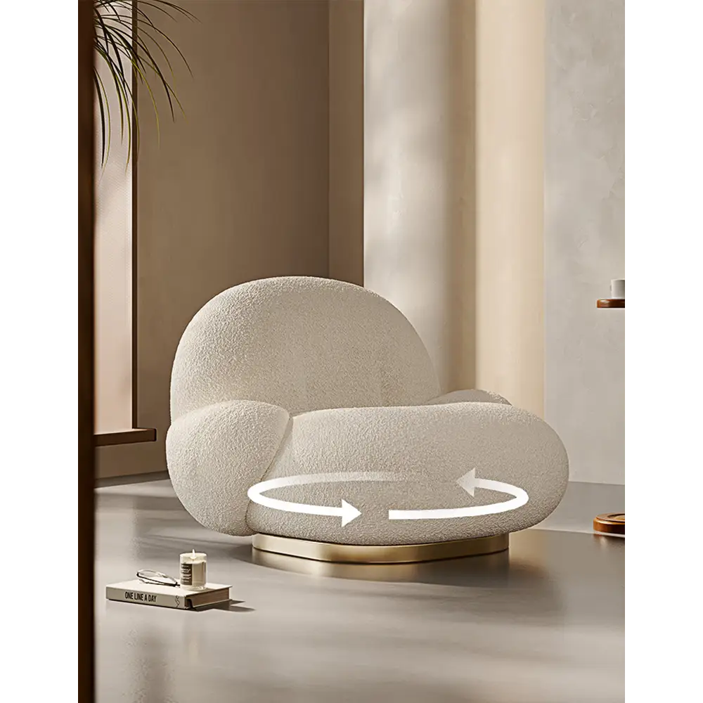 Pacha Swivel Boucle Armchair With Armrest White