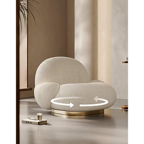 Pacha Swivel Boucle Armchair With Armrest White