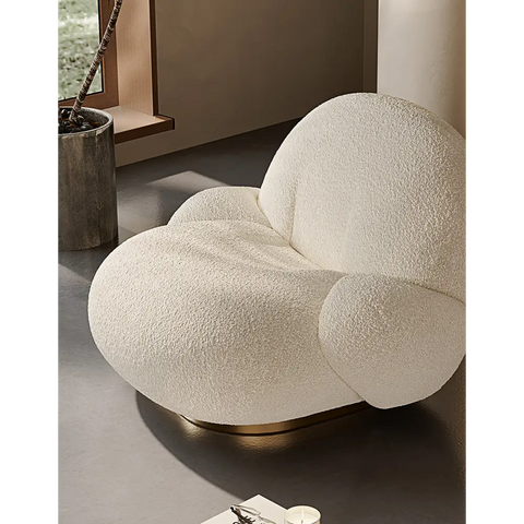 Pacha Swivel Boucle Armchair With Armrest White