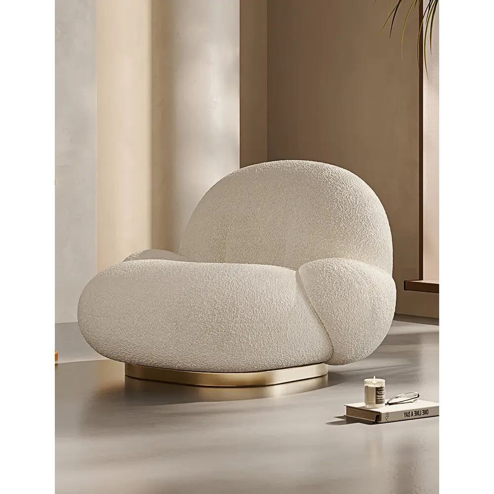 Pacha Swivel Boucle Armchair With Armrest White - With Armrests