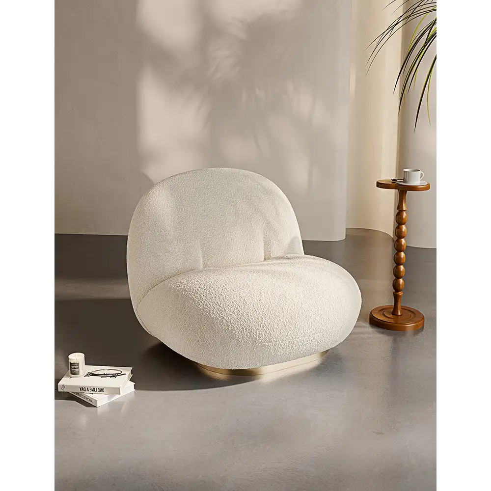 Pacha Swivel Boucle Armchair With Armrest White - No Armrests