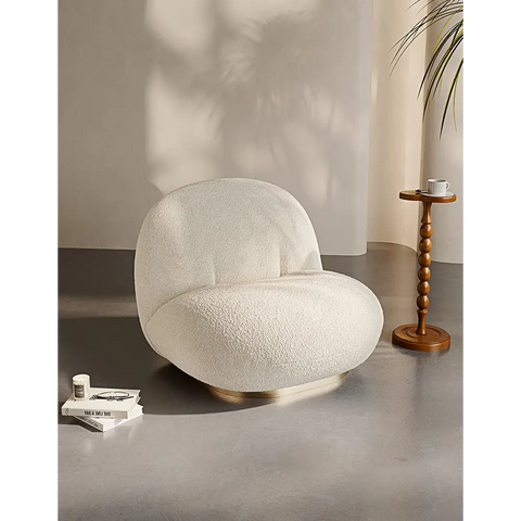 Pacha Swivel Boucle Armchair With Armrest White - No Armrests