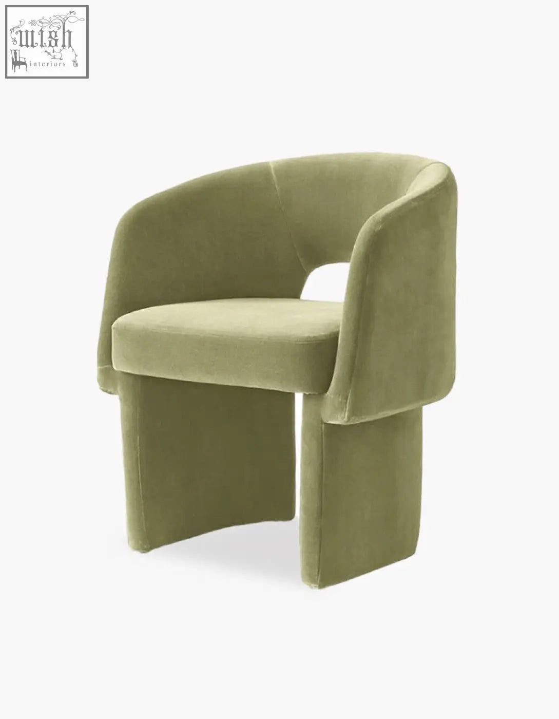 Olive green velvet paddy dining chair with curved modern design perfect for marble dining tables and marble dining rooms