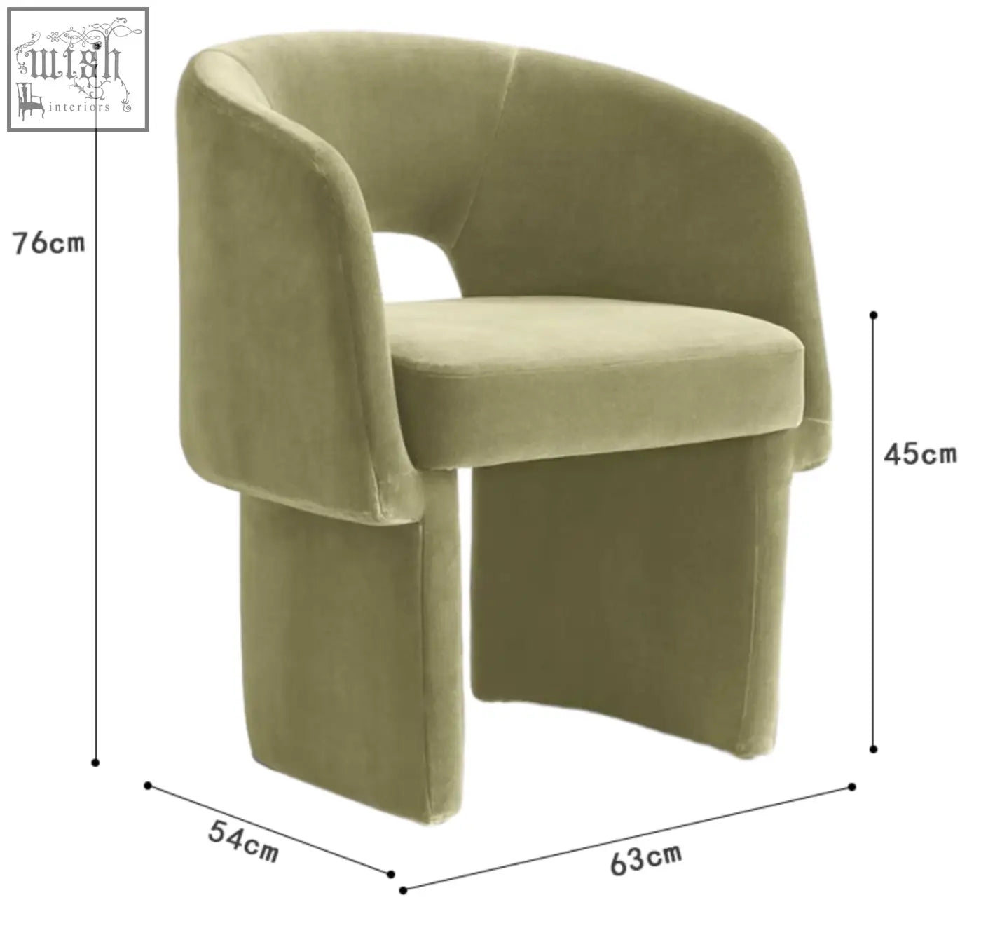 Olive green velvet paddy dining chair with curved modern design and solid base perfect for marble dining table setups