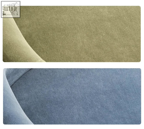 Olive and slate blue suede upholstery samples for the paddy dining chair perfect for marble dining setups