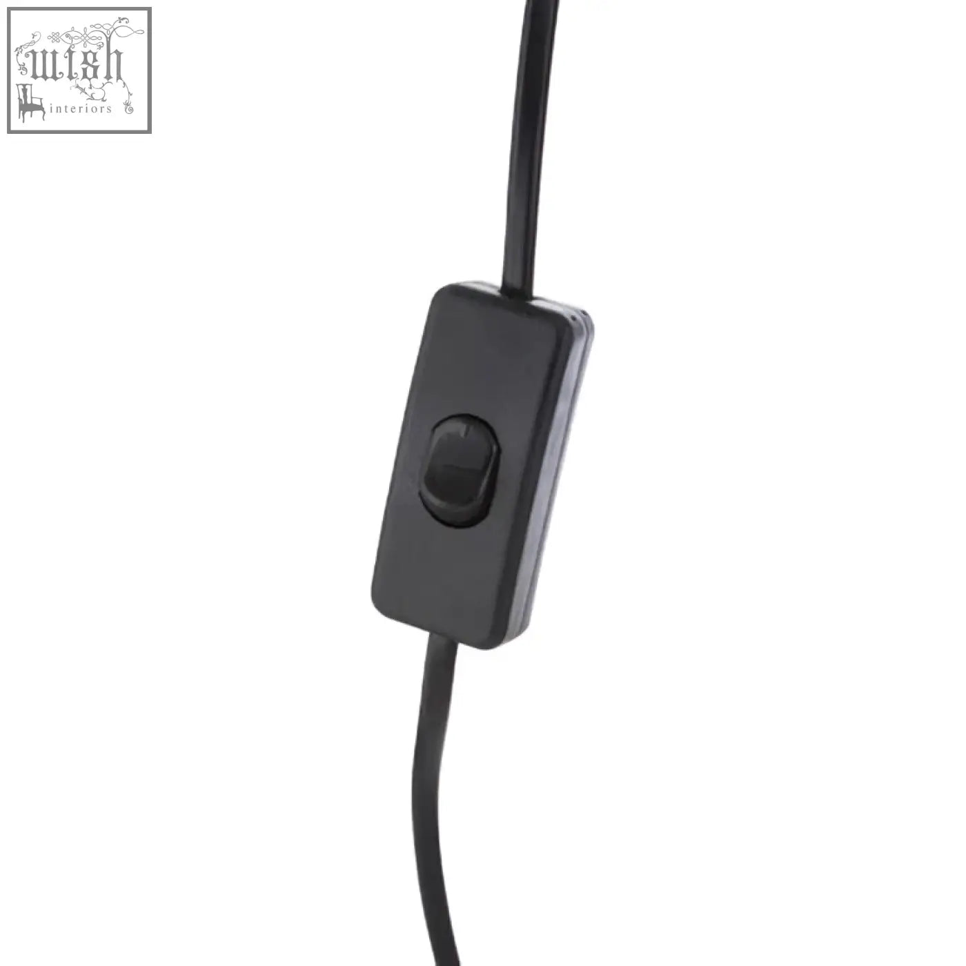 Black rectangular toggle switch with matte finish on cord of padma table lamp with acrylic base