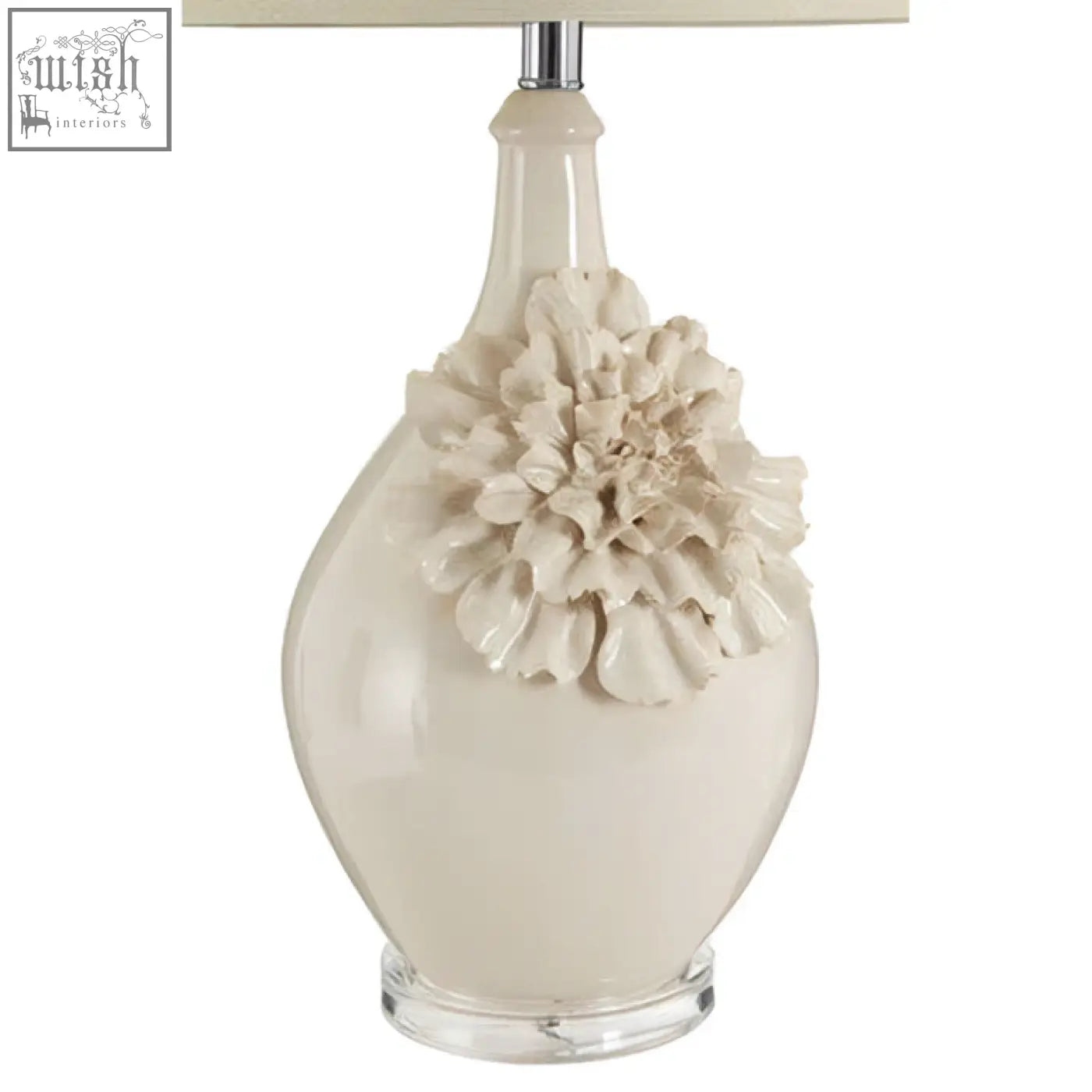 Cream-colored padma table lamp with sculpted floral accent and ceramic base for elegant lighting decor