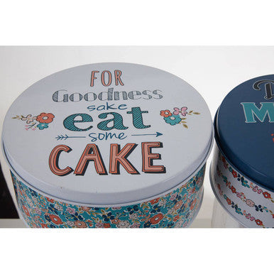 Paice pretty things set of 2 white round cake tins with floral pattern and for goodness sake eat some cake text