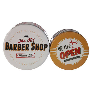 Paice set of 2 barber shop storage tins featuring old barber shop main st design for stylish shop storage tins
