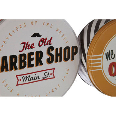 Paice set of 2 barber shop storage tins featuring old barber shop main st design for vintage shop storage tins