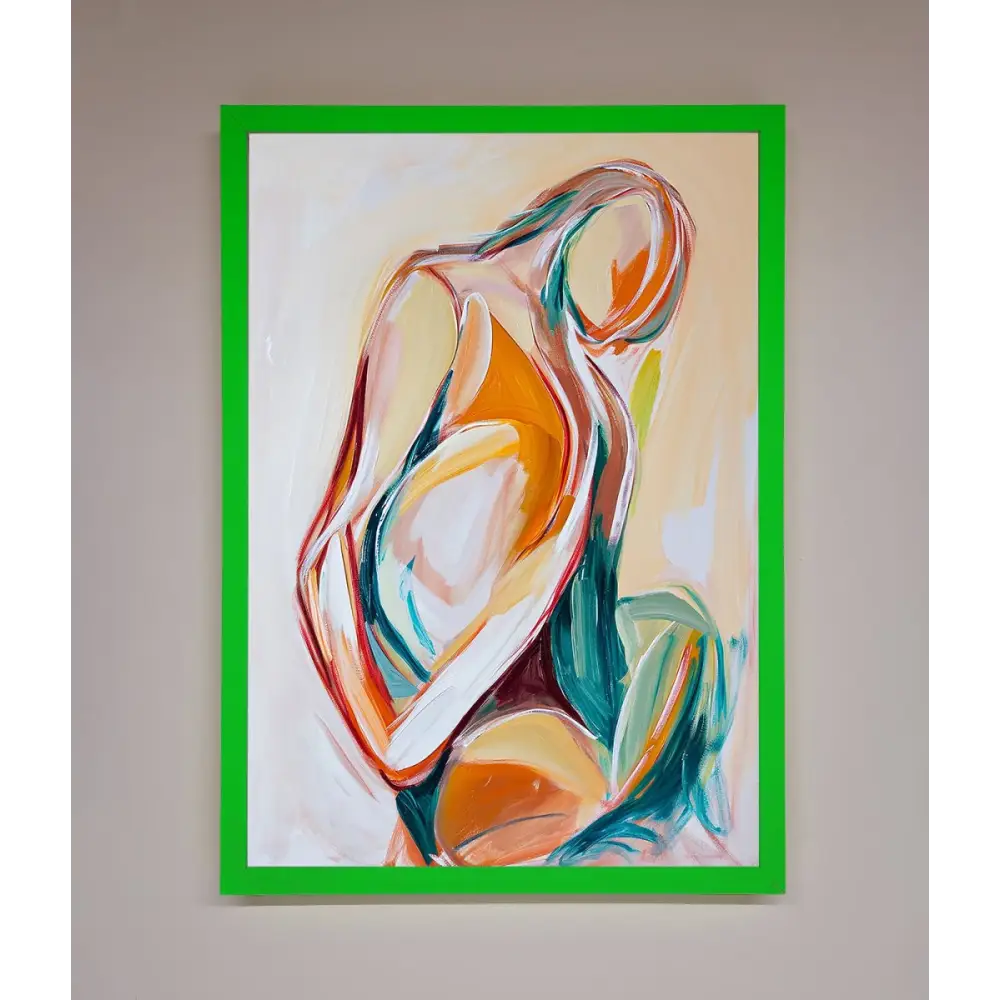 Pain Stroke Embrace Framed Poster - B0 (100 x 141 cm) / Neon Dark Green - Framed Print