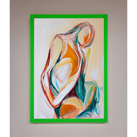 Pain Stroke Embrace Framed Poster - B0 (100 x 141 cm) / Neon Dark Green - Framed Print