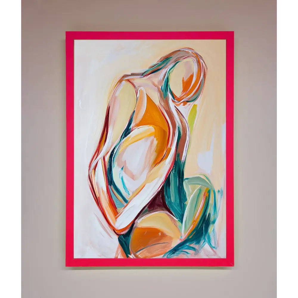 Pain Stroke Embrace Framed Poster - B0 (100 x 141 cm) / Neon Pink - Framed Print