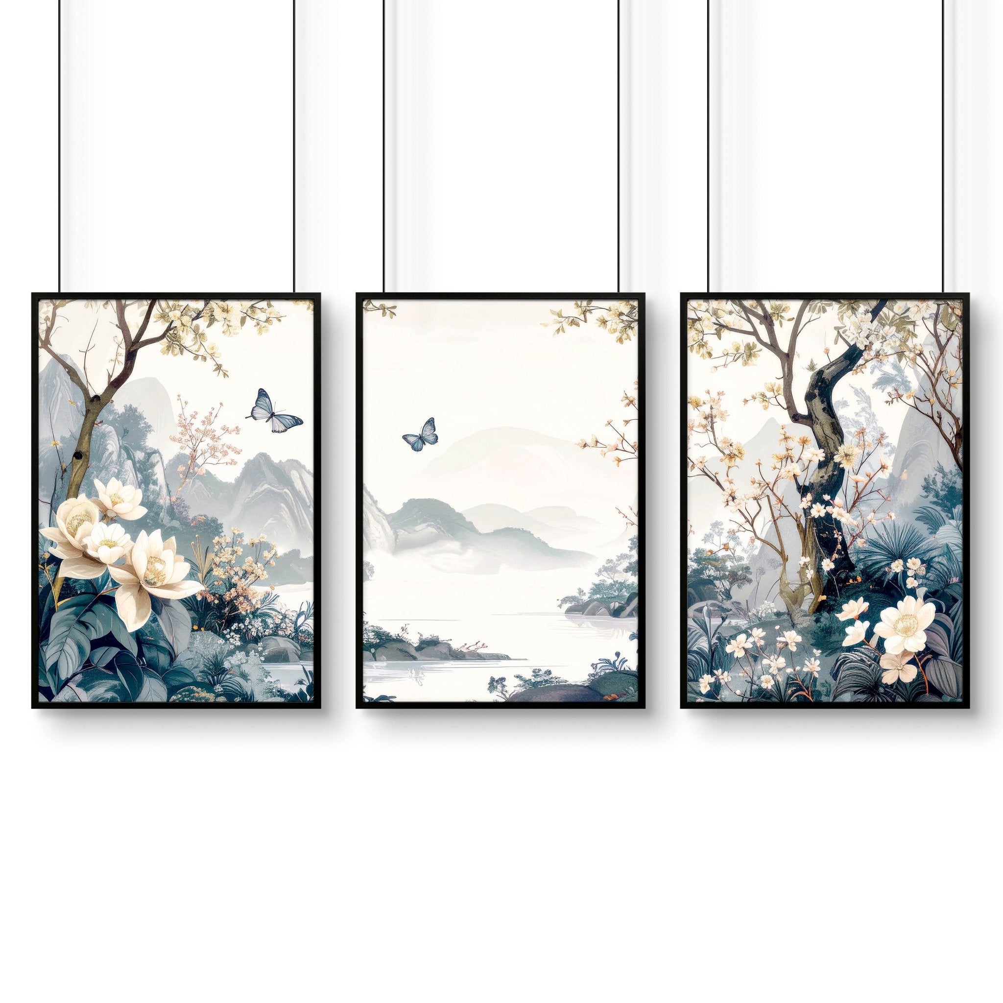 Paintings For Living Room | Set of 3 Chinoiserie Wall art Prints