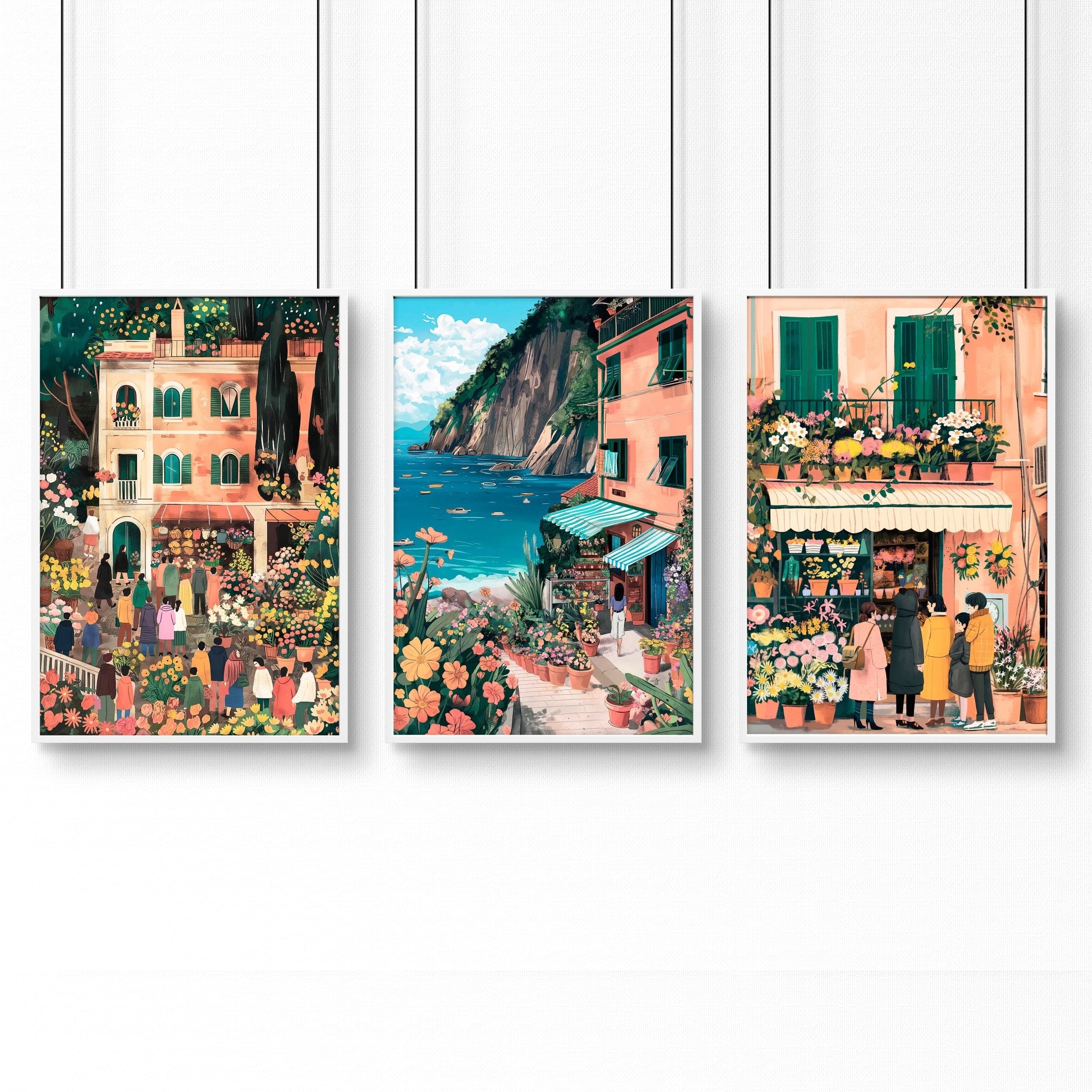 Paintings Living Room | Set of 3 Italian Lifestyle Wall art Prints