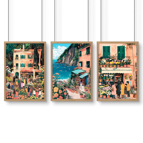 Paintings Living Room | Set of 3 Italian Lifestyle Wall art Prints