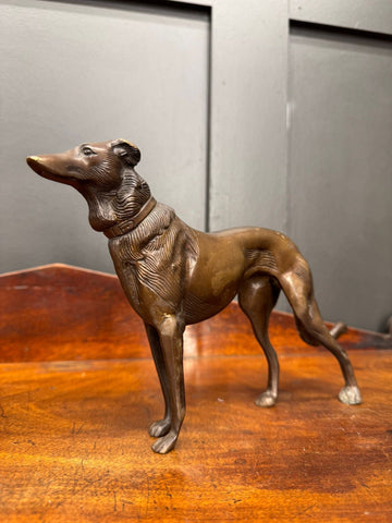 Bronze greyhound figurine with detailed fur texture and collar perfect as dog ornaments or statues