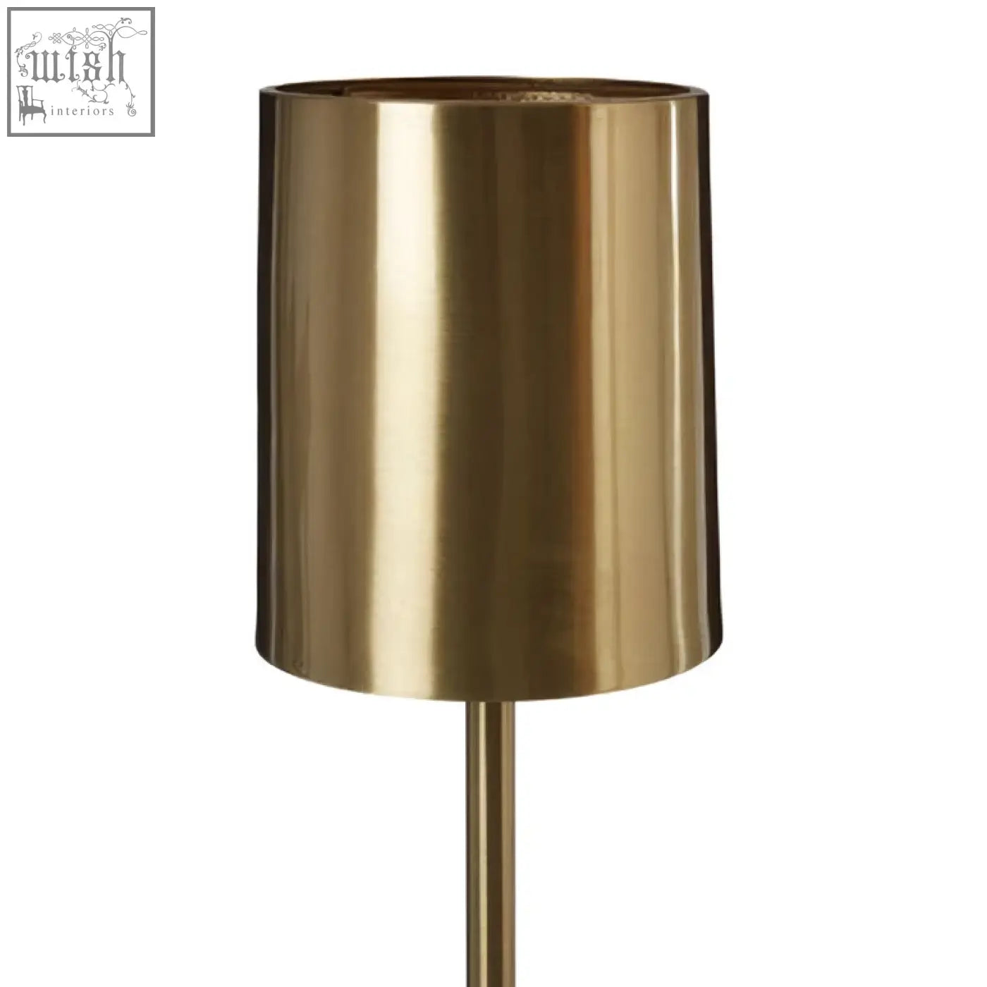 Palais table lamp with brass cylindrical body and white marble base featuring a sleek minimalist design