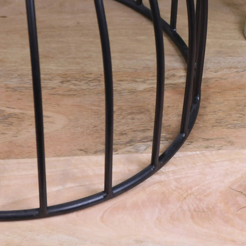 Black metal wireframe base with curved rods for palampur industrial round side table with luxurious gold tabletop