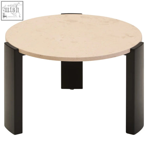 Palermo round cream marble top small coffee table with light beige round cream marble top and black metal legs